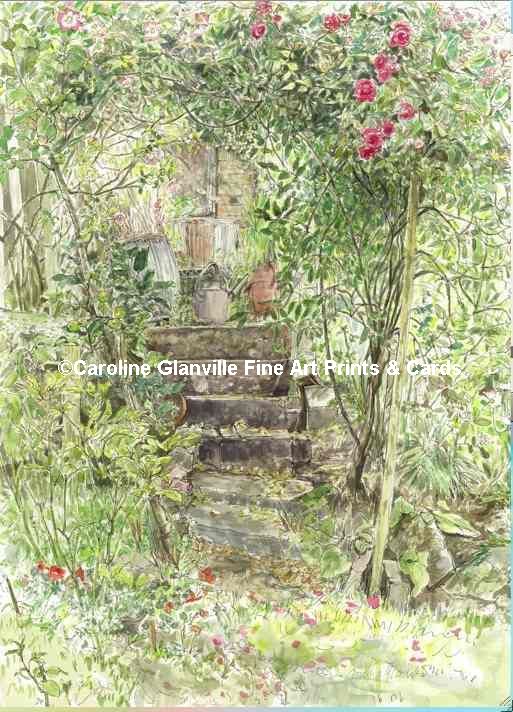 Garden steps, painting by Caroline Glanville